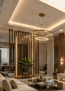 صورة توضيحية لسقف جبس معلق بإضاءة مخفية من الملف التعريفي لصروح الشامي