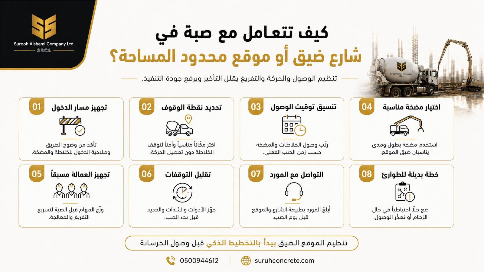 مضخة خرسانة في شارع ضيق بالرياض