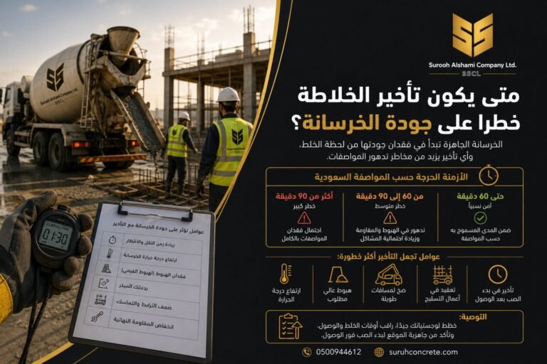 تأخير خلاطة الخرسانة وتأثيره على جودة الصبة في الرياض