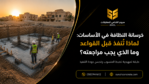 تنفيذ خرسانة نظافة في قواعد مشروع بناء بالرياض