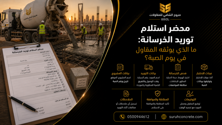 توثيق وصول خرسانة جاهزة إلى موقع صب في الرياض