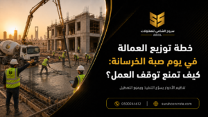فريق موقع بناء ينظم أعمال صبة خرسانة في الرياض