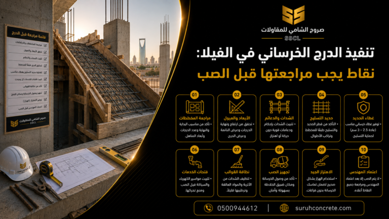 شدات وتسليح درج خرساني داخل فيلا قيد الإنشاء بالرياض