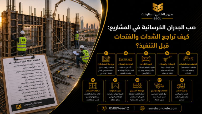 شدات وتسليح جدار خرساني قبل الصب في موقع بناء بالرياض
