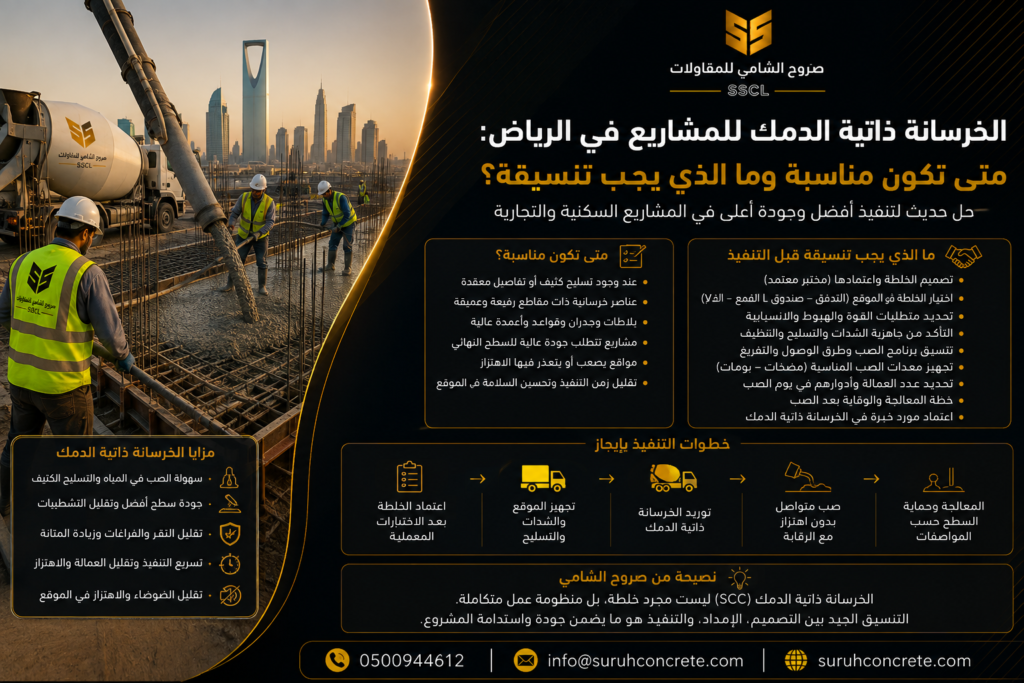 توريد خرسانة ذاتية الدمك إلى موقع بناء في الرياض