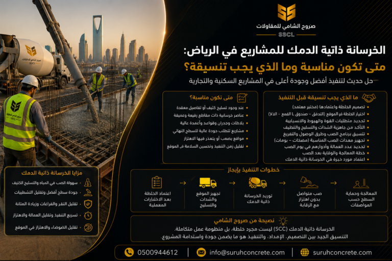 توريد خرسانة ذاتية الدمك إلى موقع بناء في الرياض
